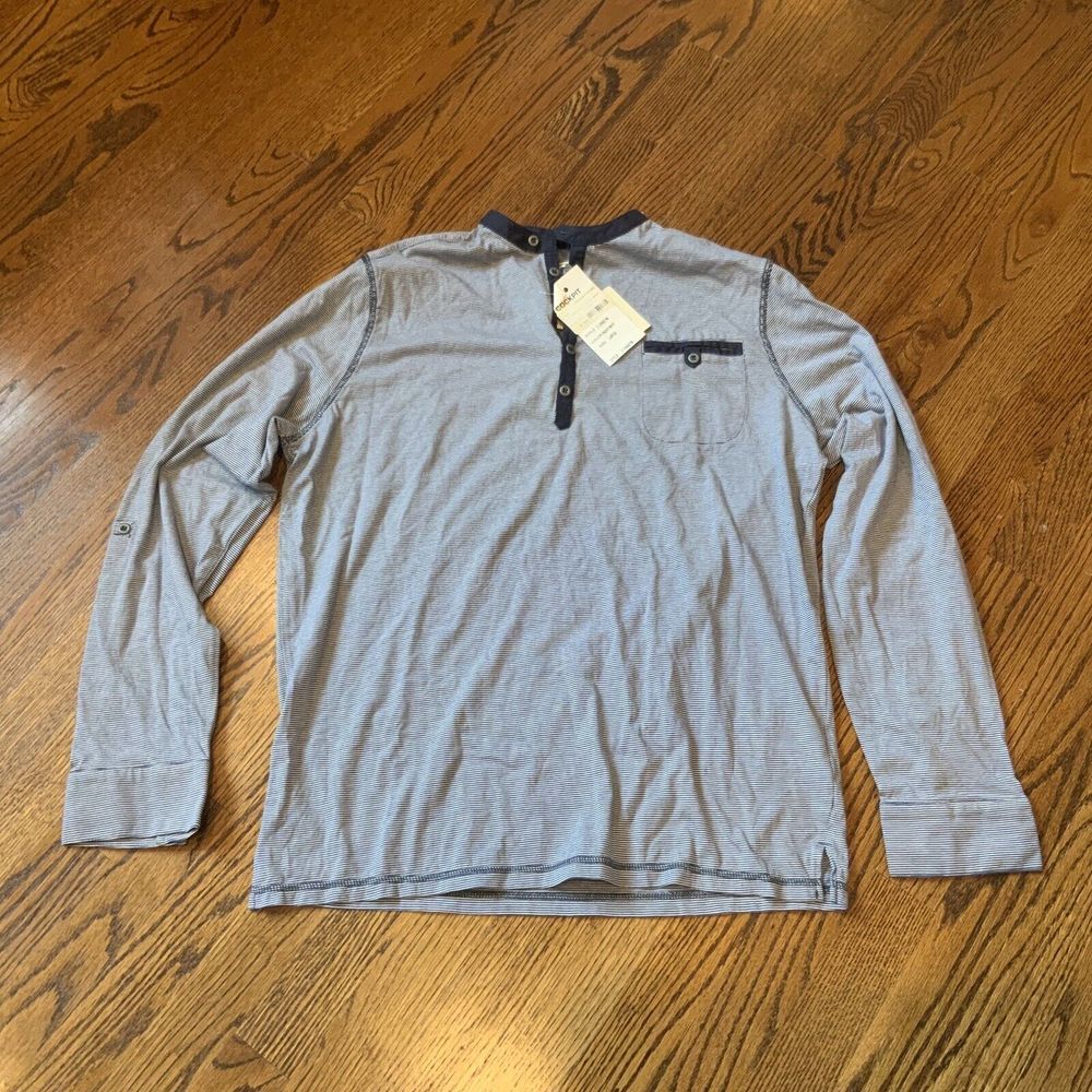 Cockpit USA Civilian Pilot Training Striped Knit Henley Tab Sleeves Sz L NWT‎